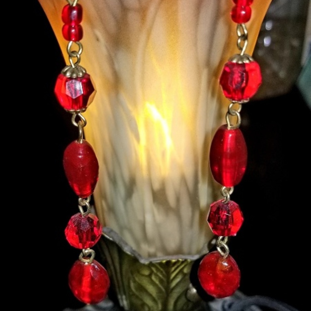 Elegant Red Beaded Ballroom Drop Earrings